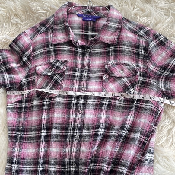 Miley Cyrus Maz Azaria purple plad plaid long sleeve button up collared dress L - Picture 13 of 16